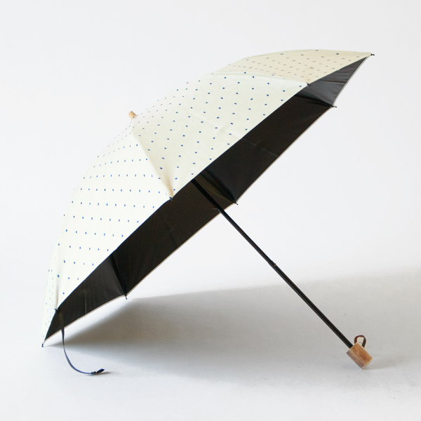 【別注】晴雨兼用折りたたみ傘 フリンジドットシェード ラタンハンドル(IVORY)