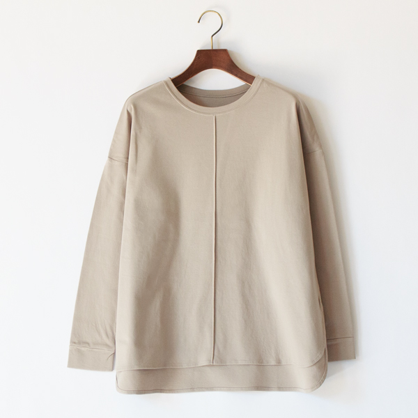 スーピマコットンポンチ フロントタックスリット長袖Tシャツ(GREY)